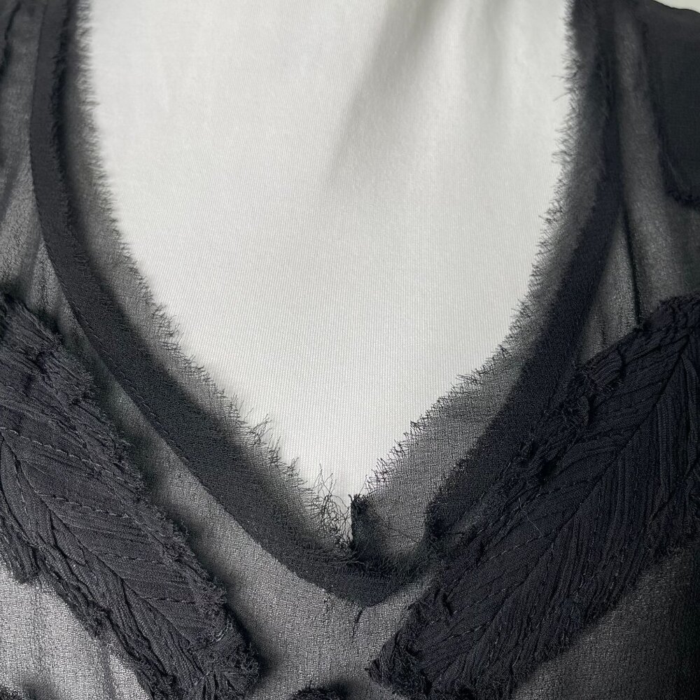 Free People Women's Black Sheer V-Neck Tank Top Size Large - Picture 8 of 12